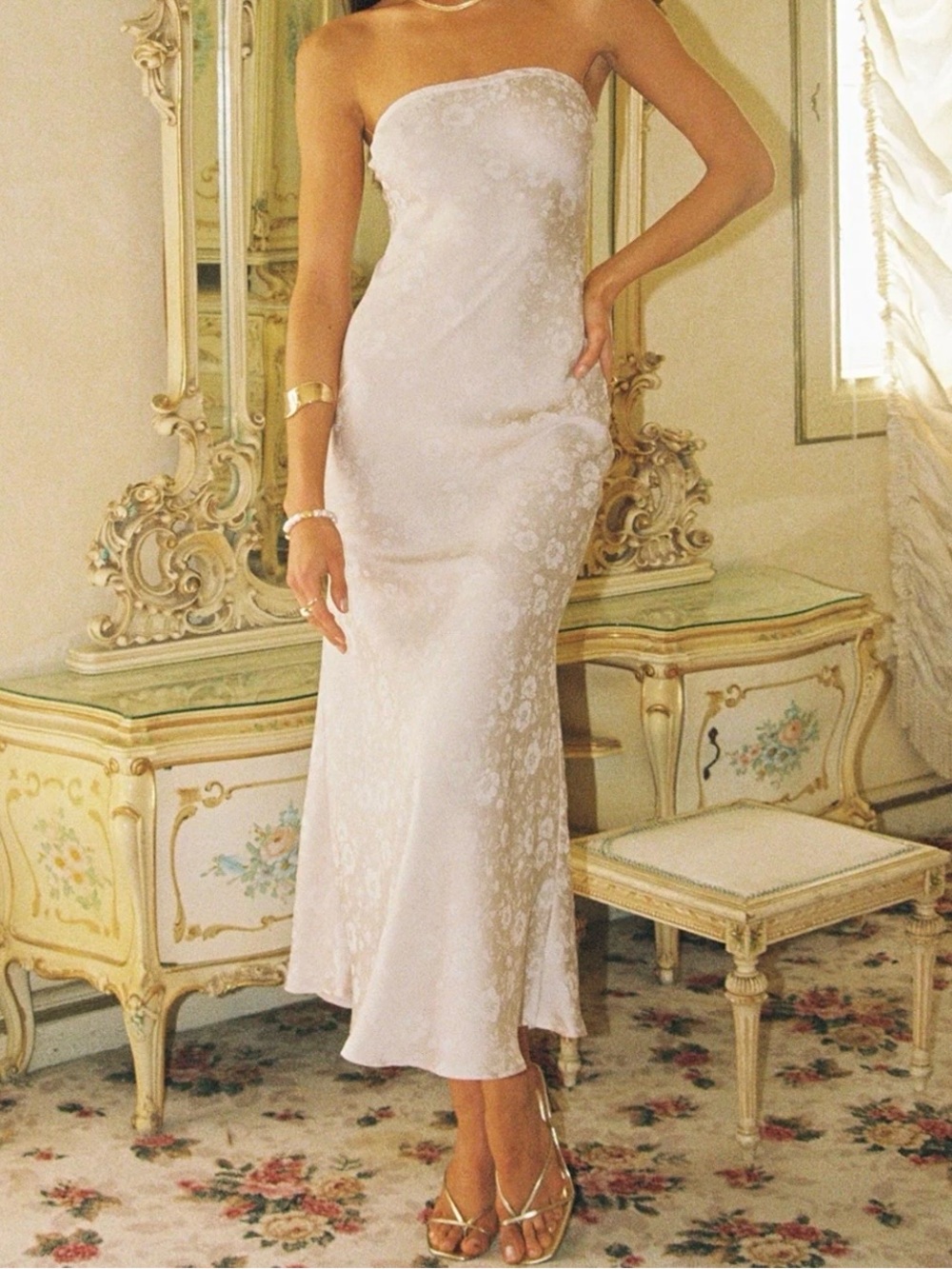 NWT Princess Polly Salvin Strapless Maxi Dress Champagne